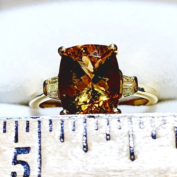 Premium Golden Scapolite & Natural Yellow dia ring in YG over 925 SS 3.90ct sz 8 - Picture 2 of 5